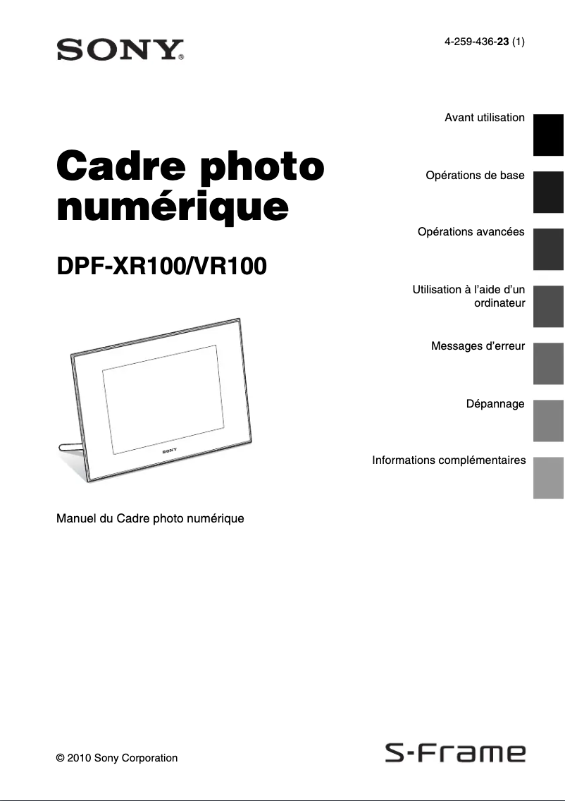 Page 1 de la notice Manuel utilisateur Sony DPF-XR100