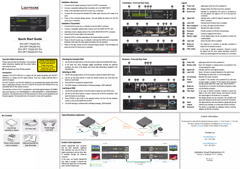 Page 1 de la notice Manuel utilisateur Lightware DVI-OPT-RX220-ST-PRO
