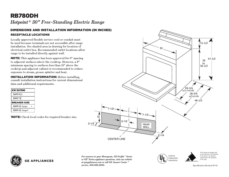 Página 1 del manual Ficha técnica Hotpoint RB780DHWW