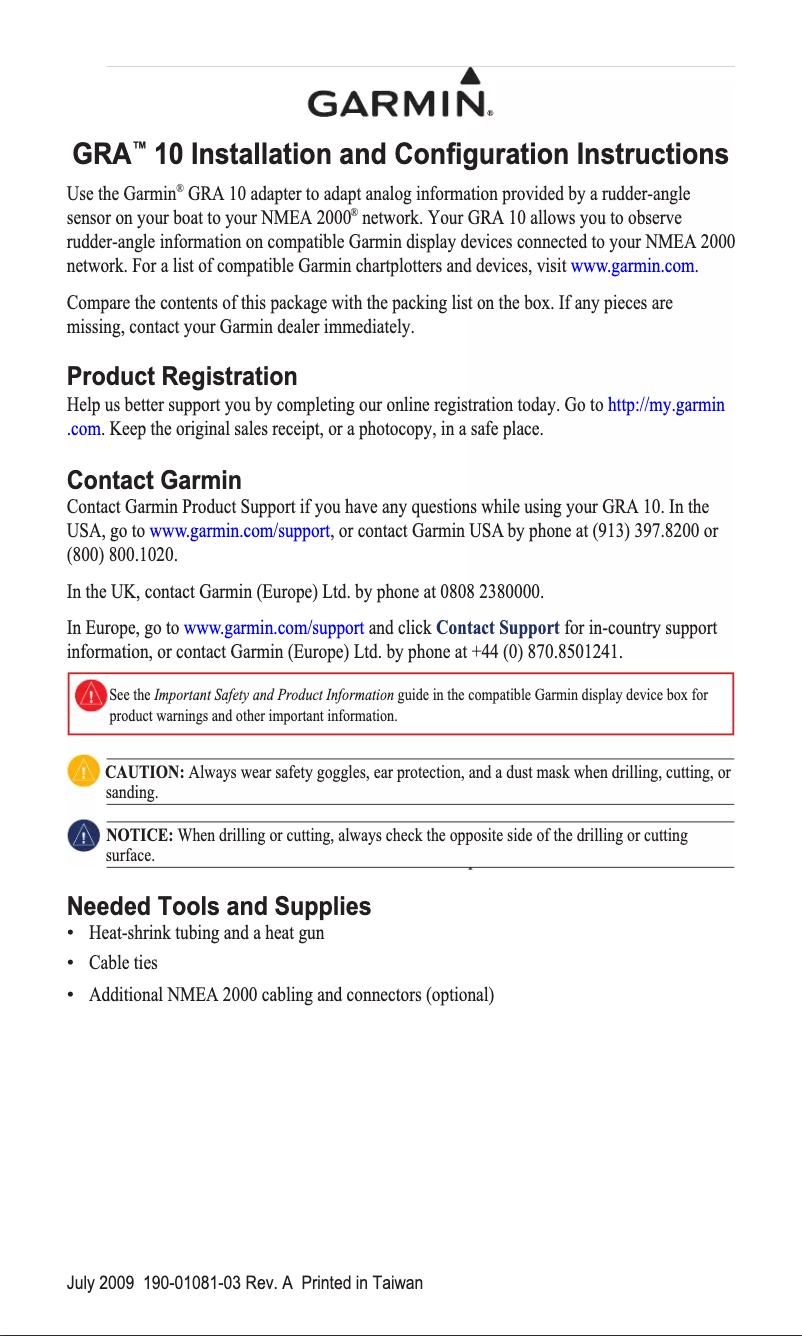 Image de la première page du manuel de l'appareil GRA 10