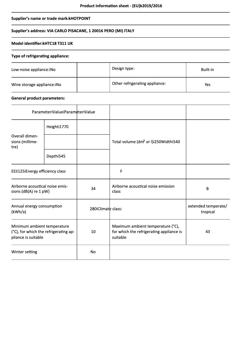 Page n°1 - Fiche technique Hotpoint HTC18 T311 UK