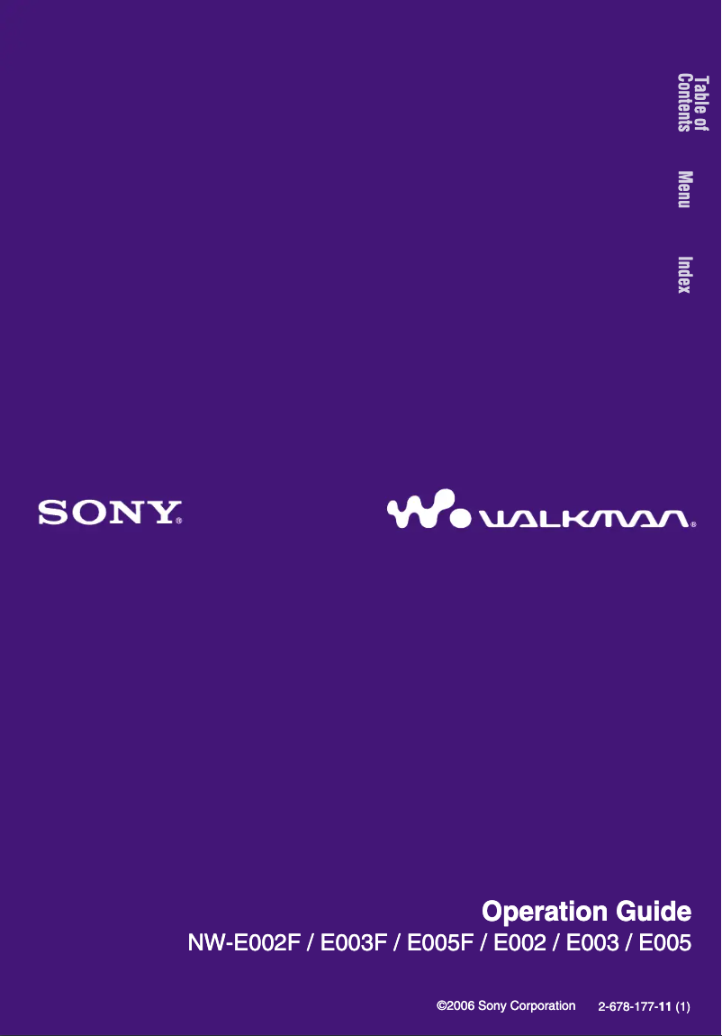 Page n°1 - Manuel utilisateur Sony Walkman NW-E005