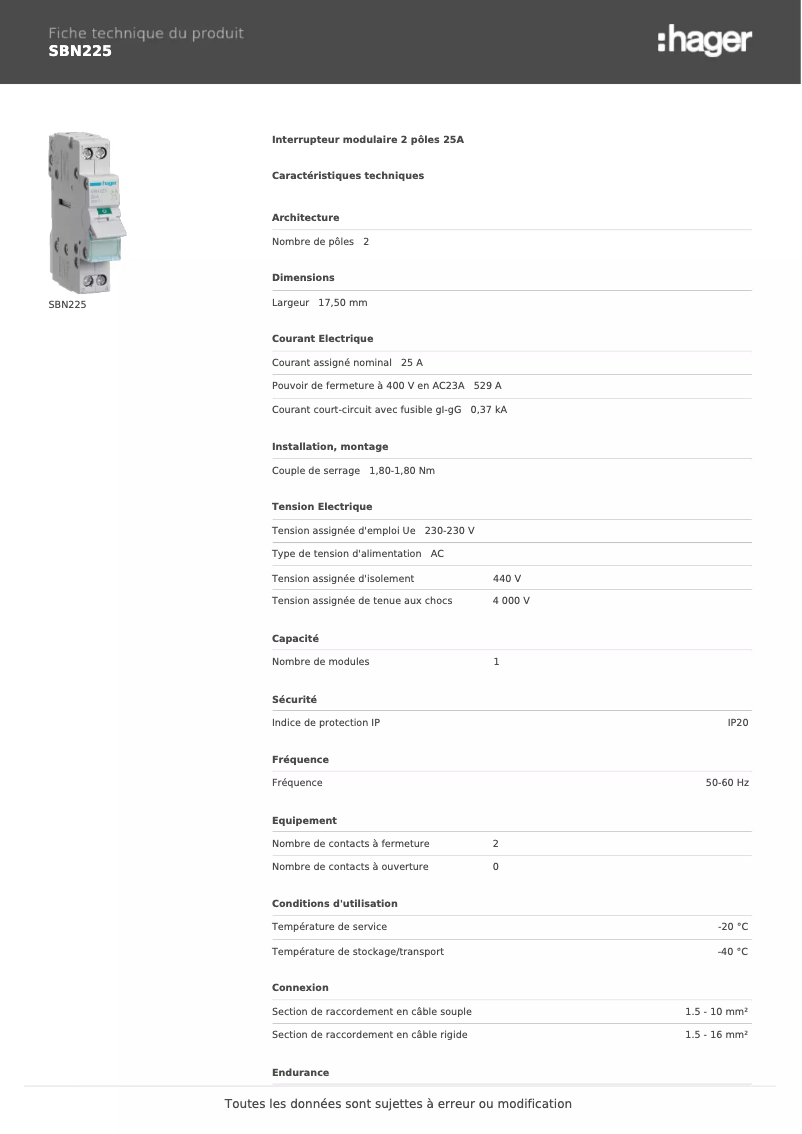 Image de la première page du manuel de l'appareil SBN225