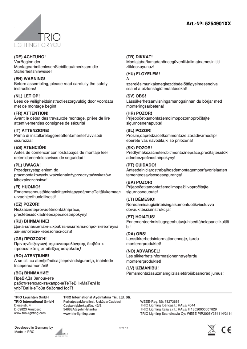 Page 1 de la notice Manuel utilisateur Trio Lighting Emerald 525490179