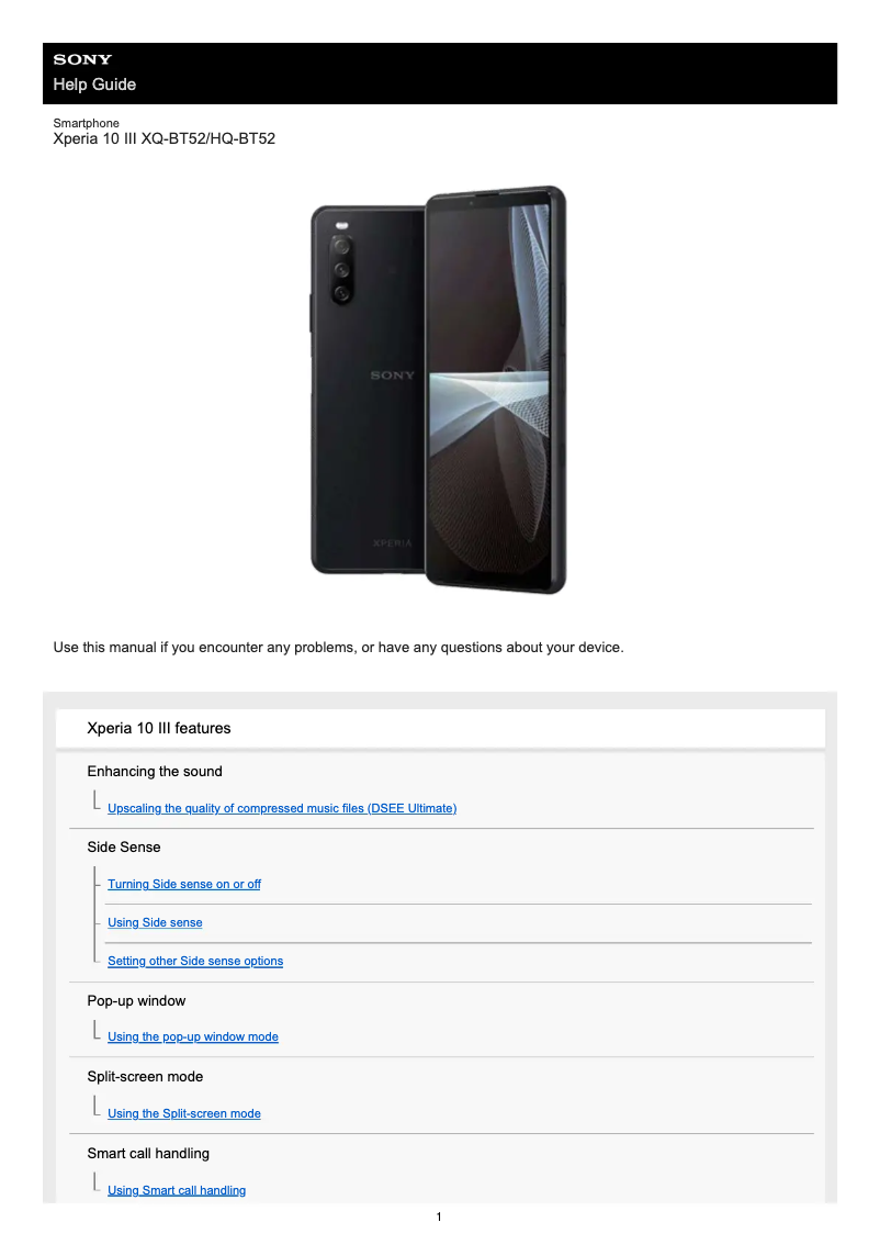 Imagen de la primera página del manual del dispositivo Xperia 10 III Lite