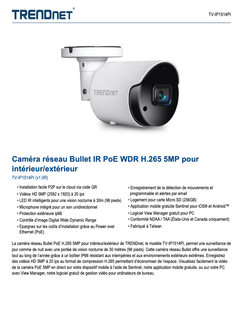 Image de la première page du manuel de l'appareil TV-IP1514PI