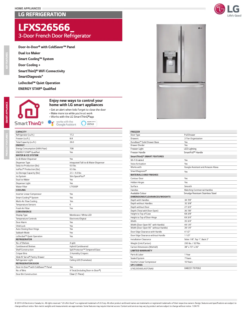 Página 1 del manual Ficha técnica LG LFXS26566S