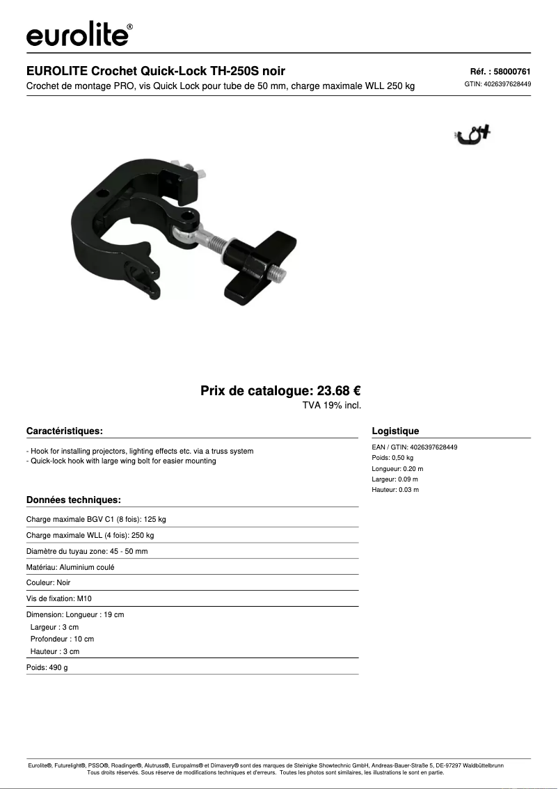 Página 1 del manual Ficha técnica Eurolite TH-250S