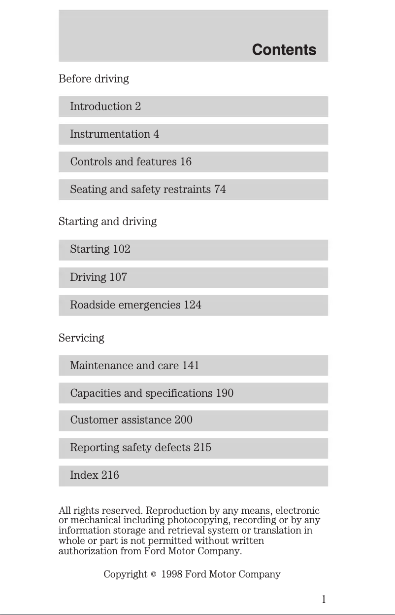 Page n°1 - Mode d'emploi Ford Taurus (1999)
