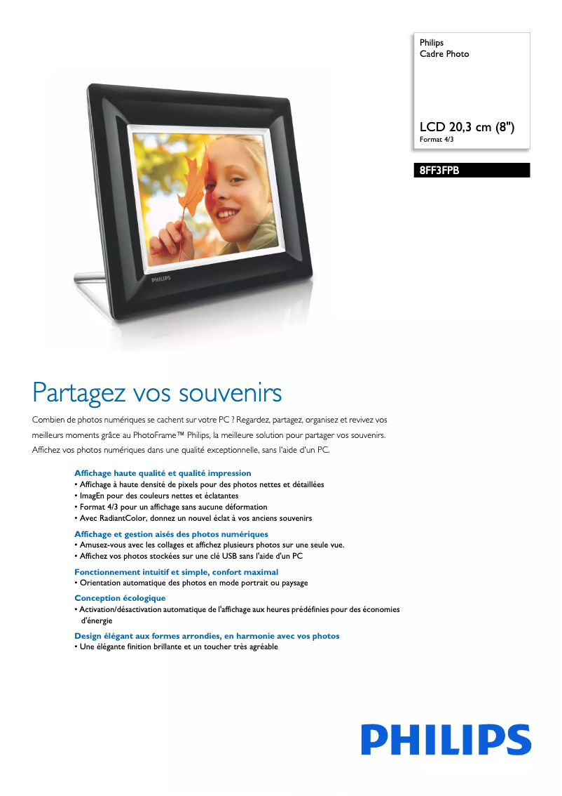 Page 1 de la notice Fiche technique Philips 8FF3FPB