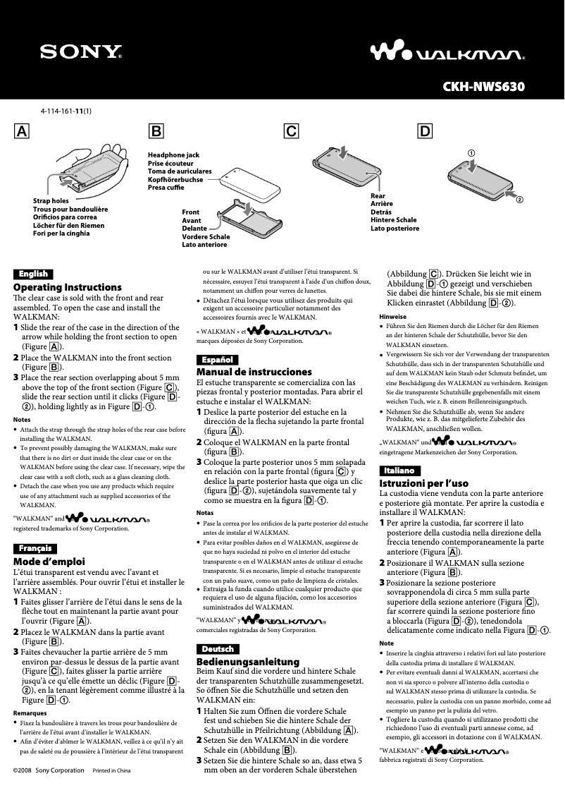 Page 1 de la notice Manuel utilisateur Sony CKH-NWS630