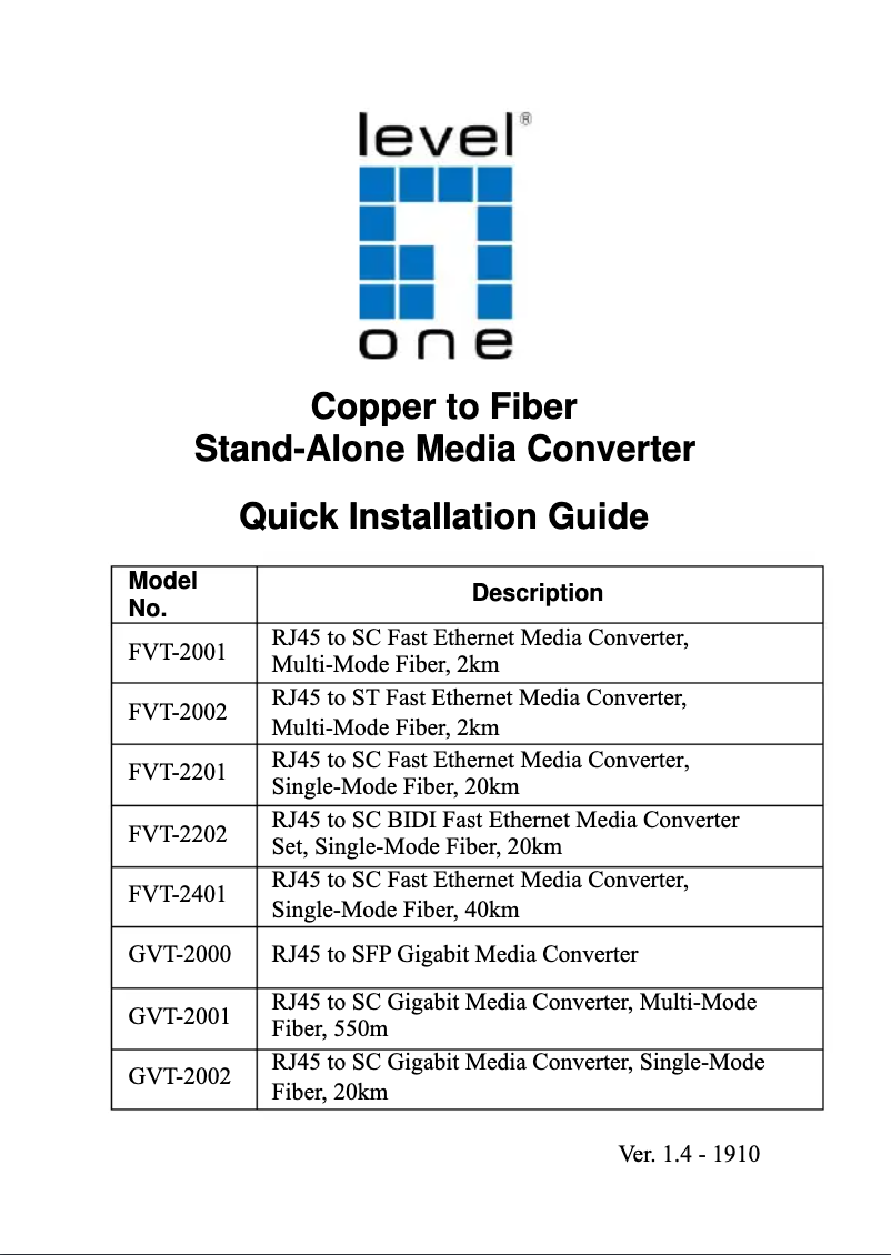 Page 1 de la notice Manuel utilisateur LevelOne GVT-2011