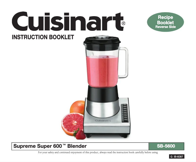 Page n°1 - Manuel utilisateur Cuisinart Supreme Super 600 SB-5600