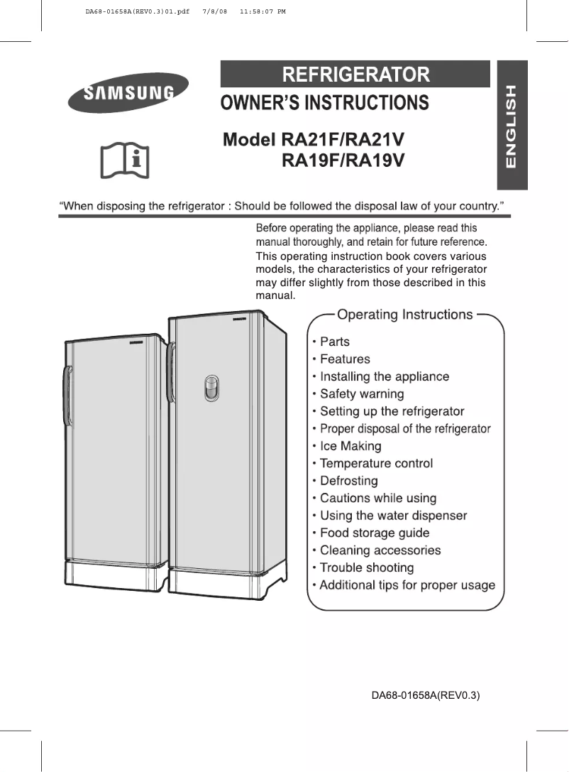 Page n°1 - Manuel utilisateur Samsung RA23FCTS