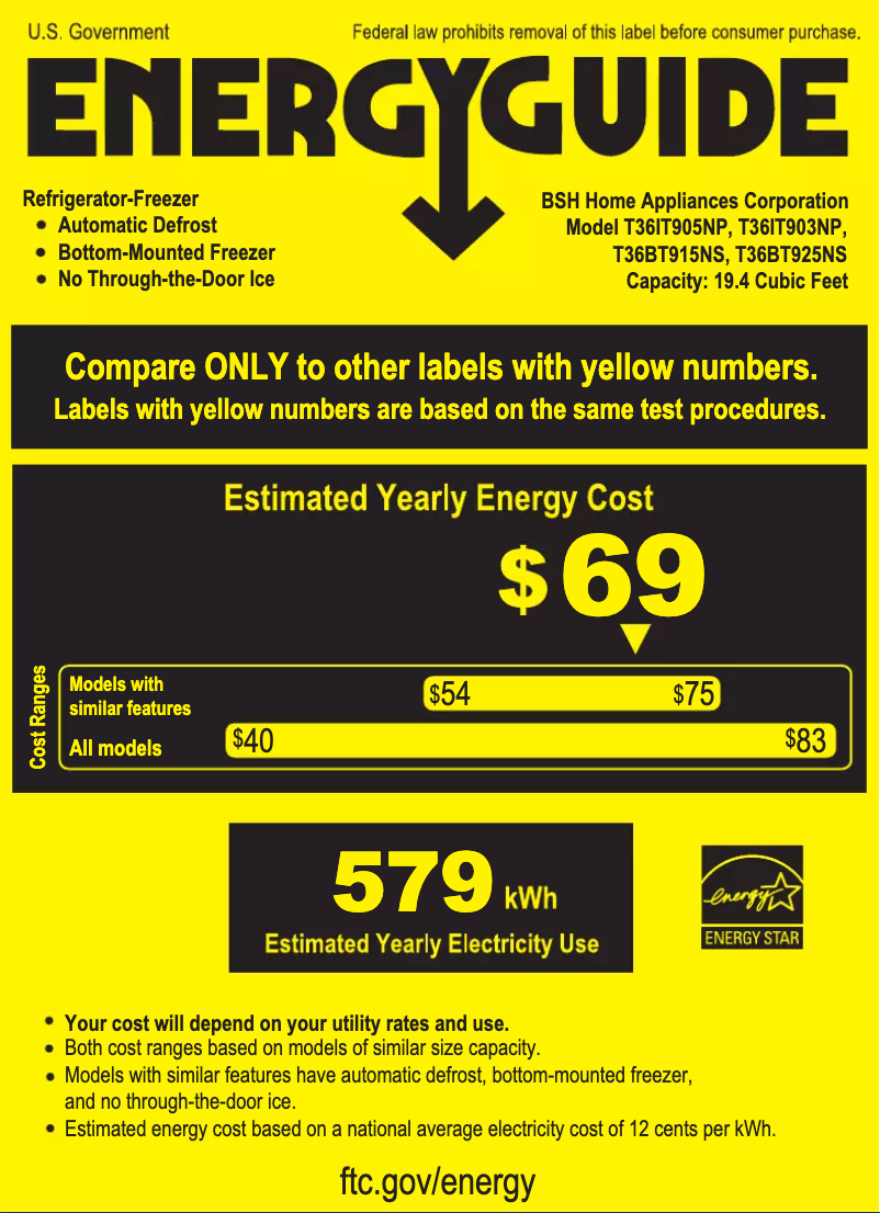 Page n°1 - Label énergétique Thermador T36IT903NP
