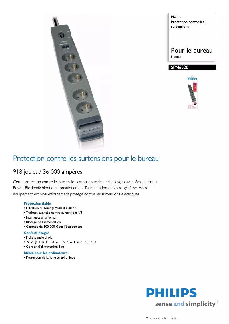 Página 1 del manual Ficha técnica Philips SPN6520