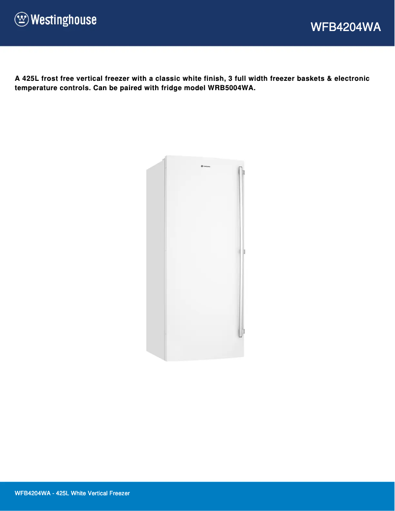Page n°1 - Fiche technique Westinghouse WFB4204WA