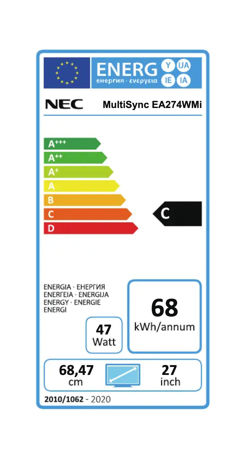 Page 1 de la notice Label énergétique NEC MultiSync EA274WMi