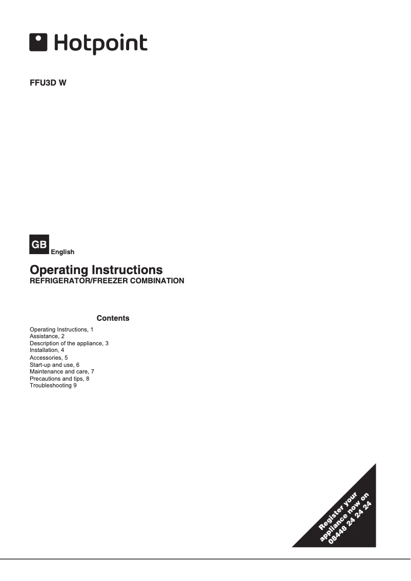 Page n°1 - Instructions / montage Hotpoint FFU3D.1 K