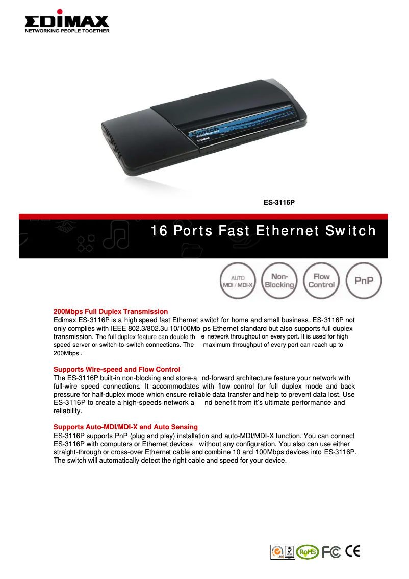 Page n°1 - Fiche technique Edimax ES-3116P