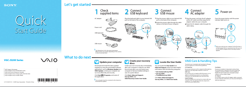 Imagen de la primera página del manual del dispositivo Vaio VGC-JS210J