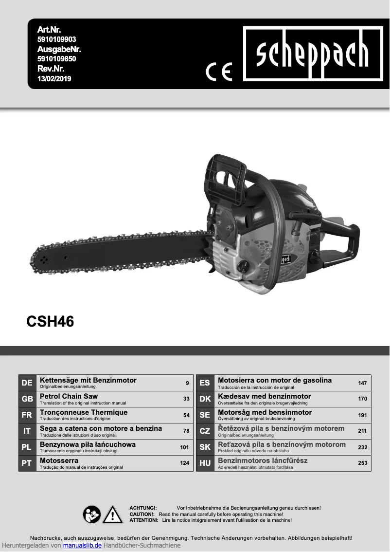 Page 1 de la notice Manuel utilisateur Scheppach CSH46