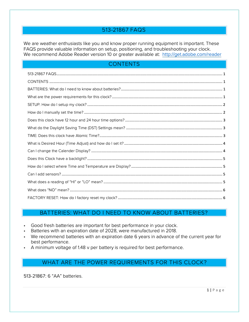 Page n°1 - FAQ La Crosse Technology 513-21867