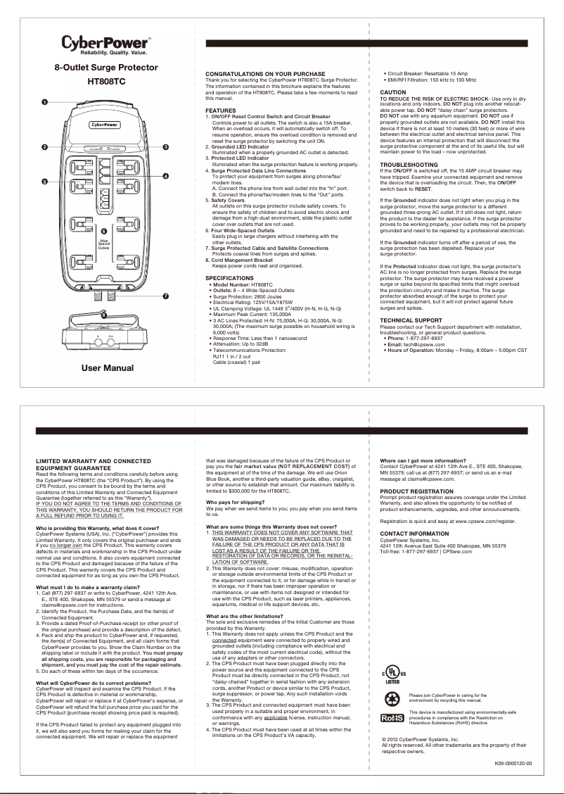 Image de la première page du manuel de l'appareil HT808TC