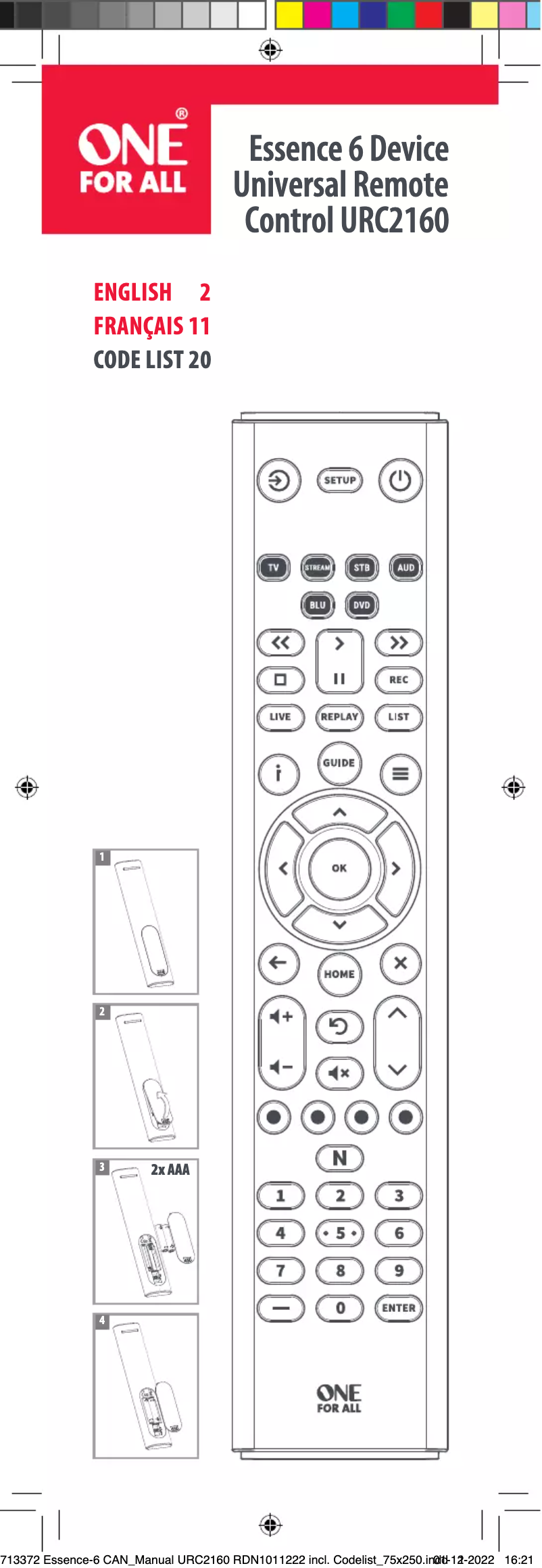 Page 1 de la notice Manuel utilisateur One for all URC 2160