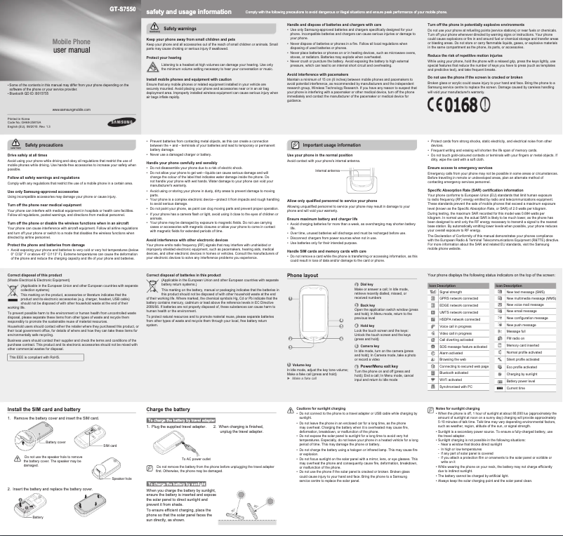 Page n°1 - Manuel utilisateur Samsung S7550