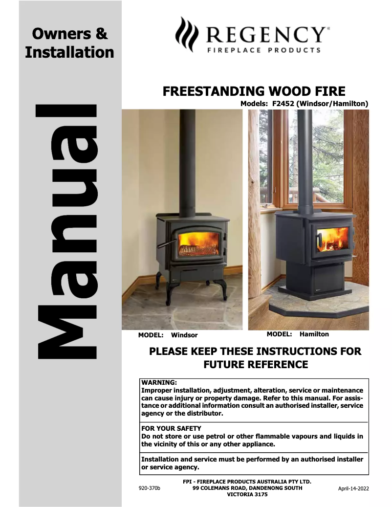 Page n°1 - Manuel utilisateur Regency Hamilton F2452