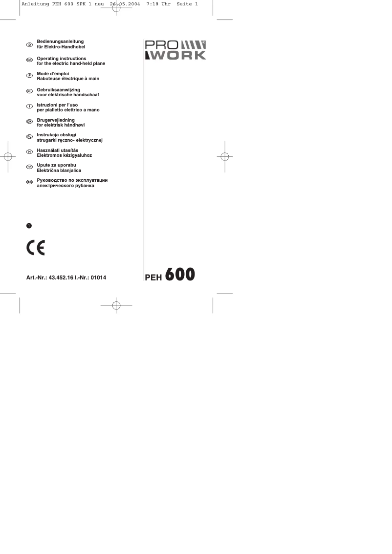 Page n°1 - Manuel utilisateur Prowork PEH 600