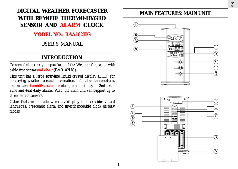 Image de la première page du manuel de l'appareil BAA182HG