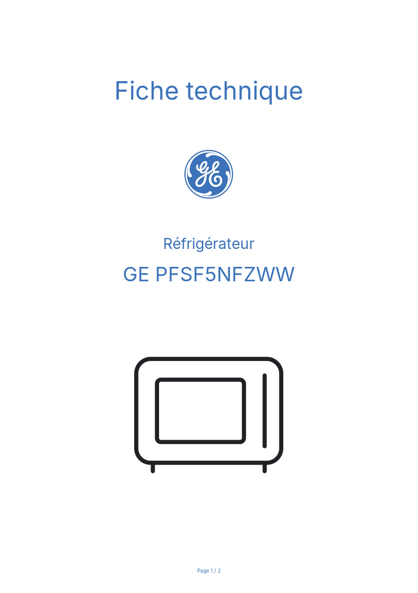 Page n°1 - Fiche technique GE PFSF5NFZWW