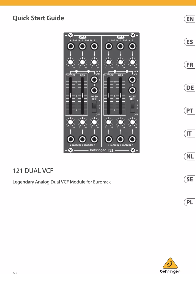 Page 1 de la notice Manuel utilisateur Behringer 121 Dual VCF