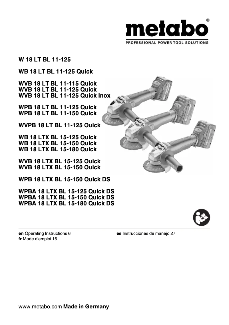 Image de la première page du manuel de l'appareil WPB 18 LT BL 11-150 Quick