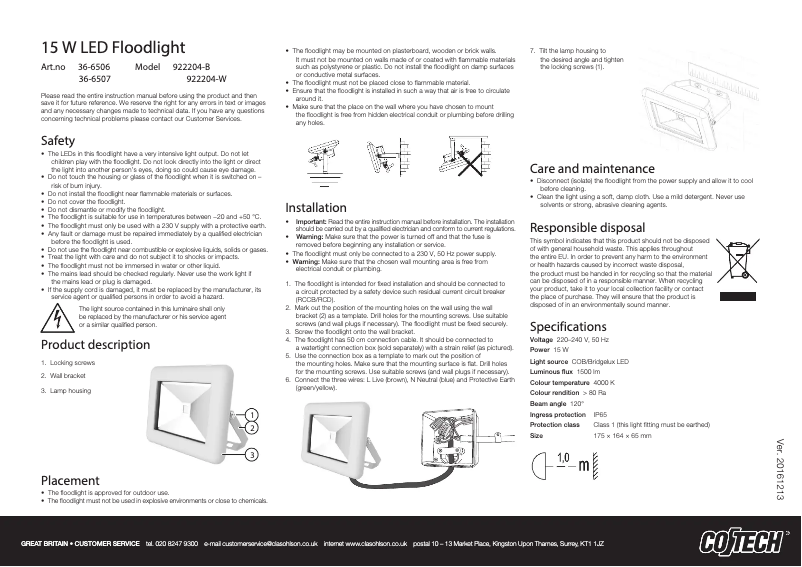 Page n°1 - Manuel utilisateur Cotech 922204