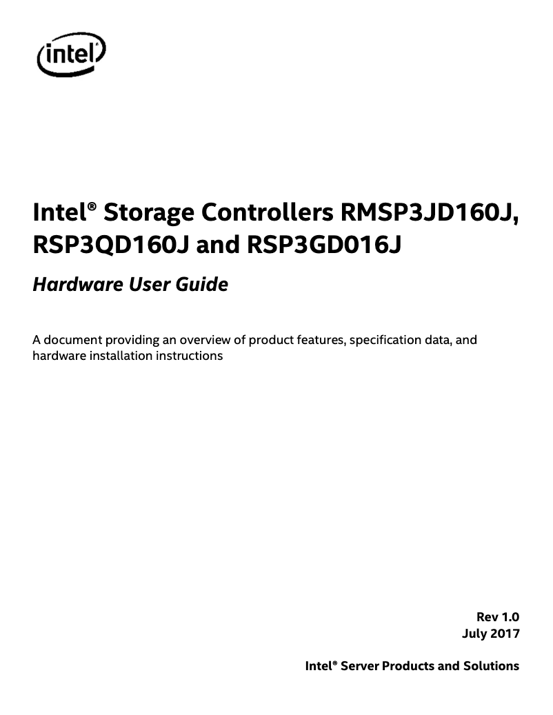 Page 1 de la notice Manuel utilisateur Intel Storage Adapter RSP3QD160J