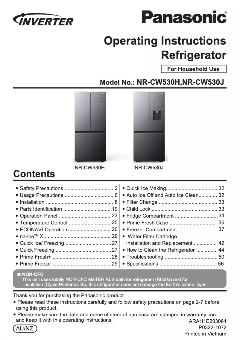 Image de la première page du manuel de l'appareil NR-CW530J