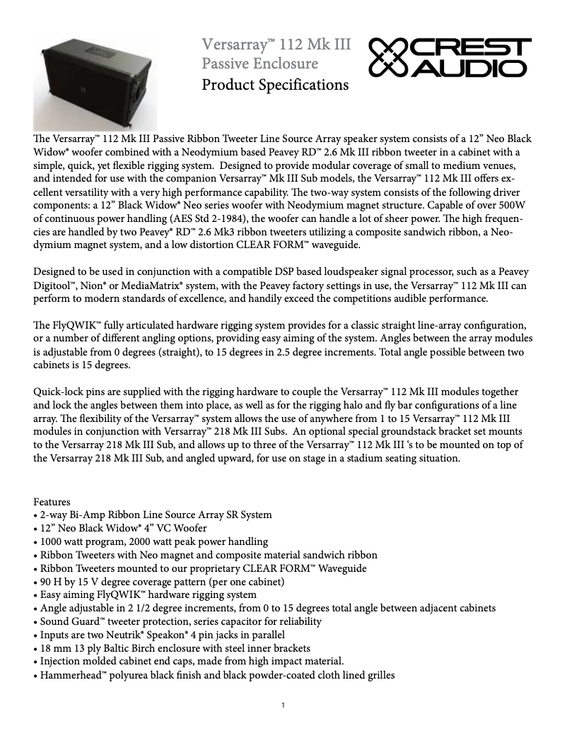 Image de la première page du manuel de l'appareil Versarray 112 MKIII