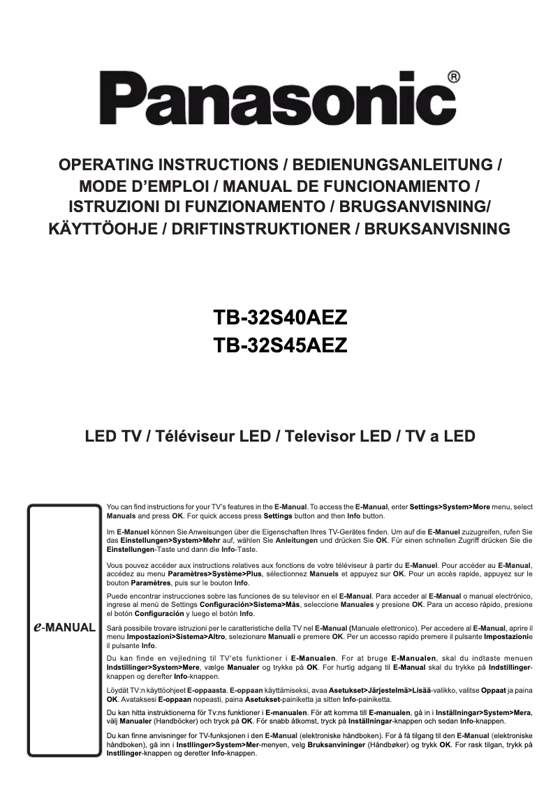 Page 1 de la notice Manuel utilisateur Panasonic TB-32S45AEZ