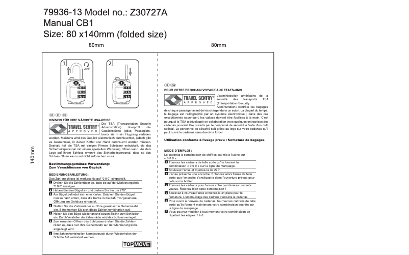 Page n°1 - Manuel utilisateur Topmove Z30727A