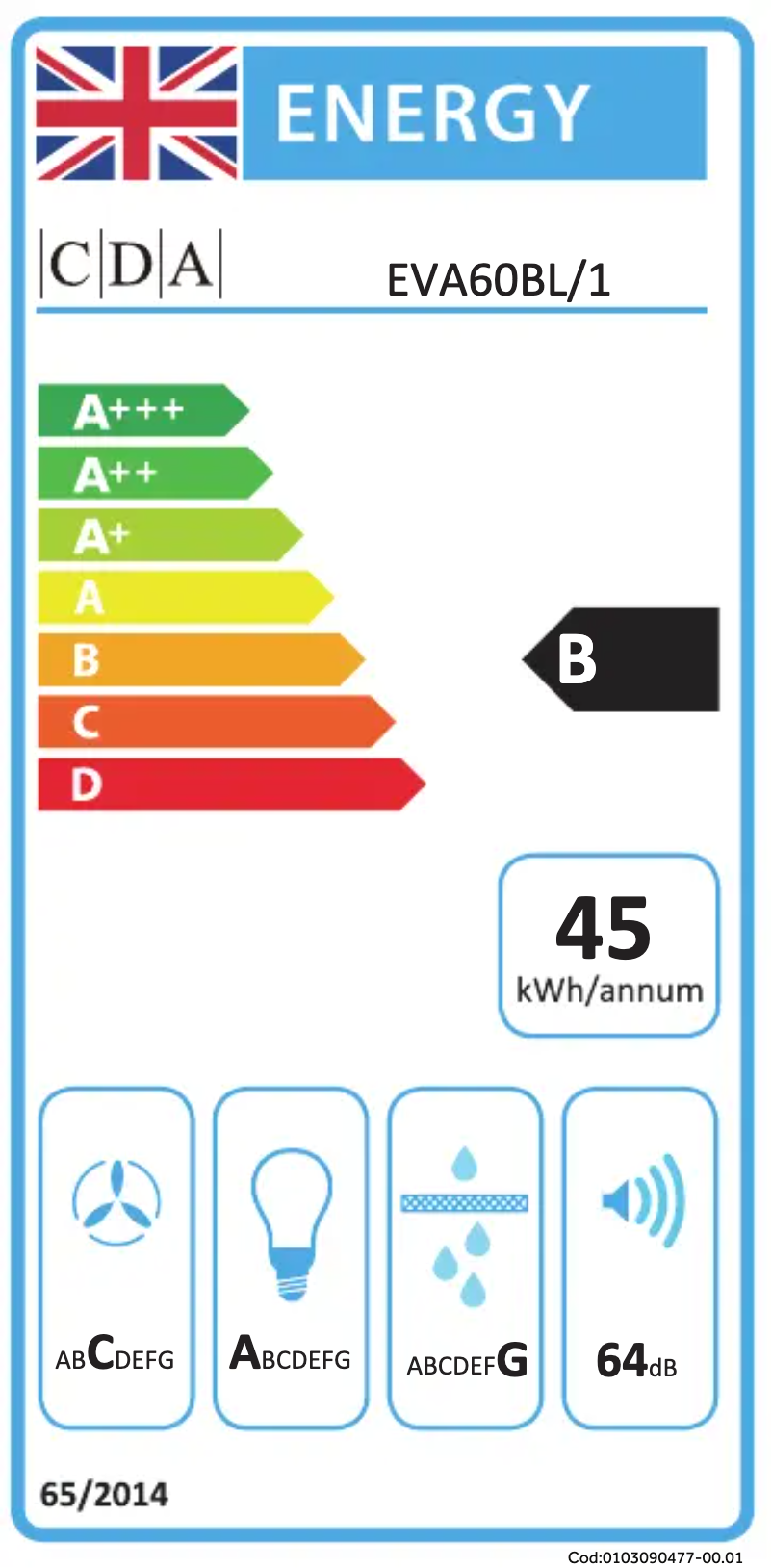 Page 1 de la notice Label énergétique CDA EVA60BL