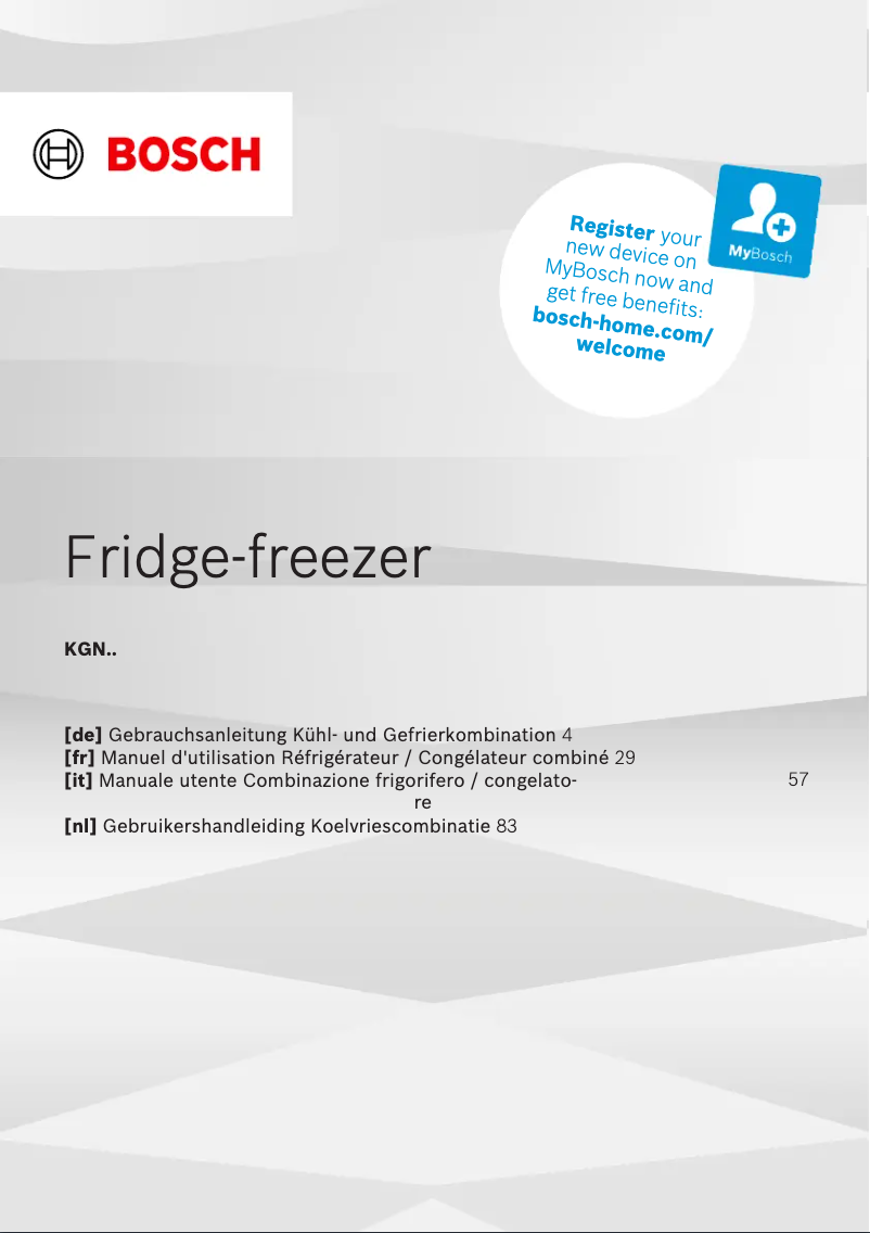 Page n°1 - Manuel utilisateur Bosch KGN392WCF