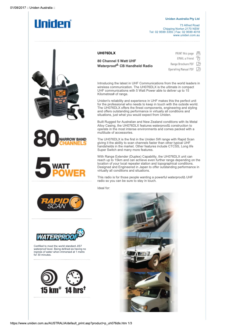 Page 1 de la notice Manuel utilisateur Uniden UH076DLX