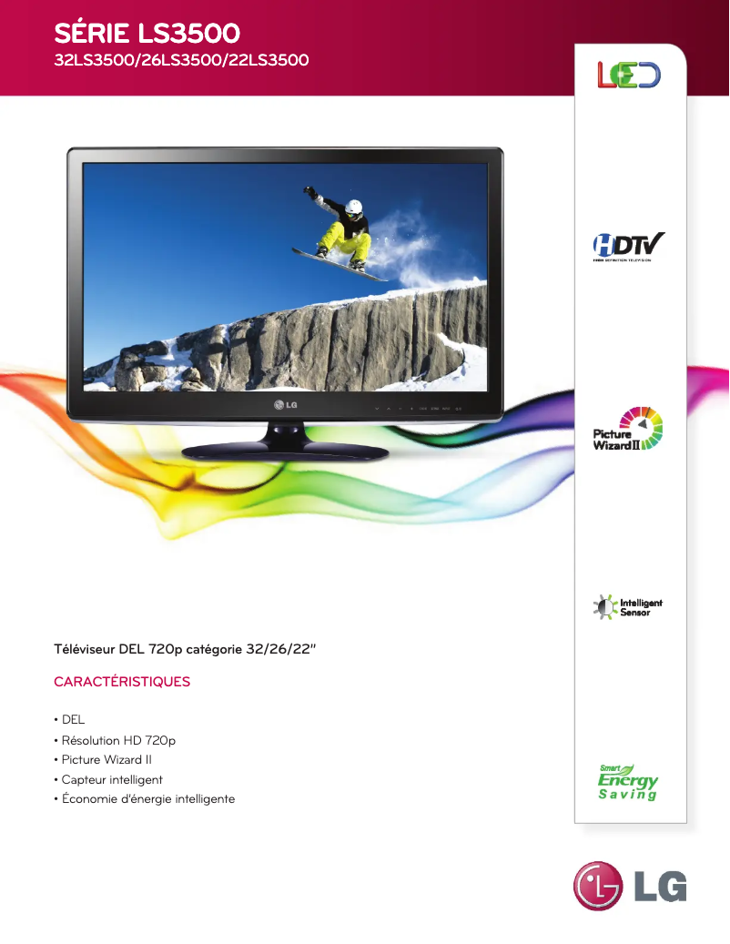 Page 1 de la notice Fiche technique LG 22LS3500