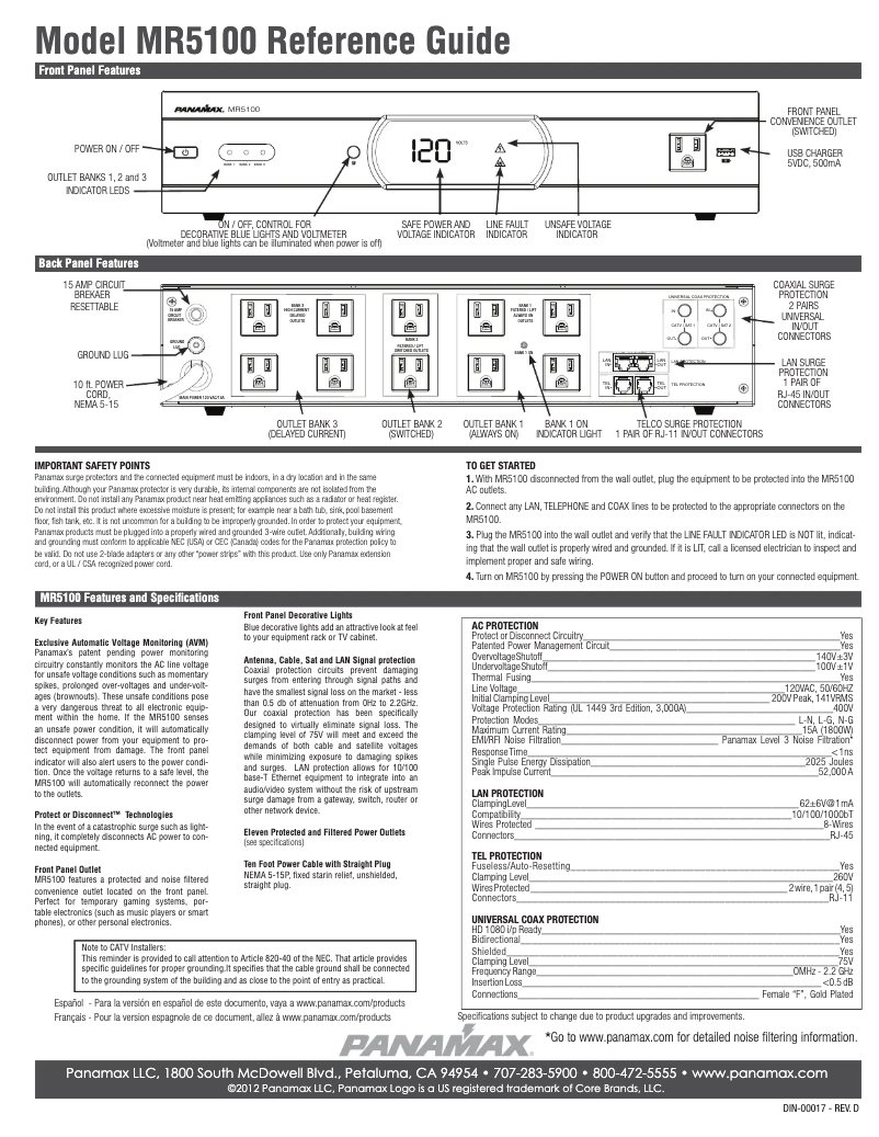 Page n°1 - Manuel utilisateur Panamax MR5100