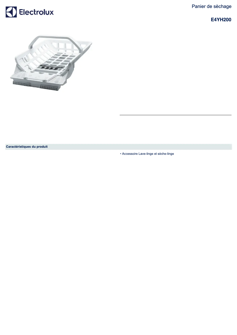 Page 1 de la notice Fiche technique Electrolux E4YH200