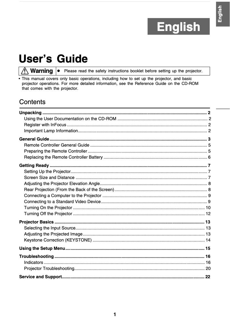 Page 1 de la notice Manuel utilisateur InFocus IN15