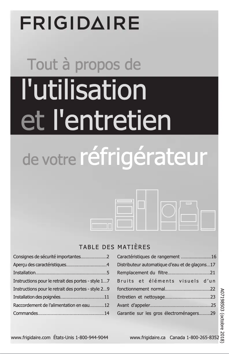 Page n°1 - Manuel utilisateur Frigidaire LFSS2312TF